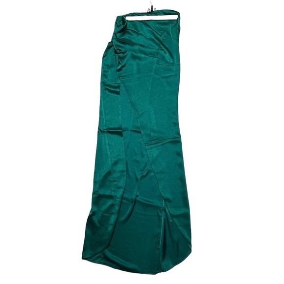 New Miss Circle Emerald Green Satin High Slit Draping Skirt - Size Small - Picture 12 of 14